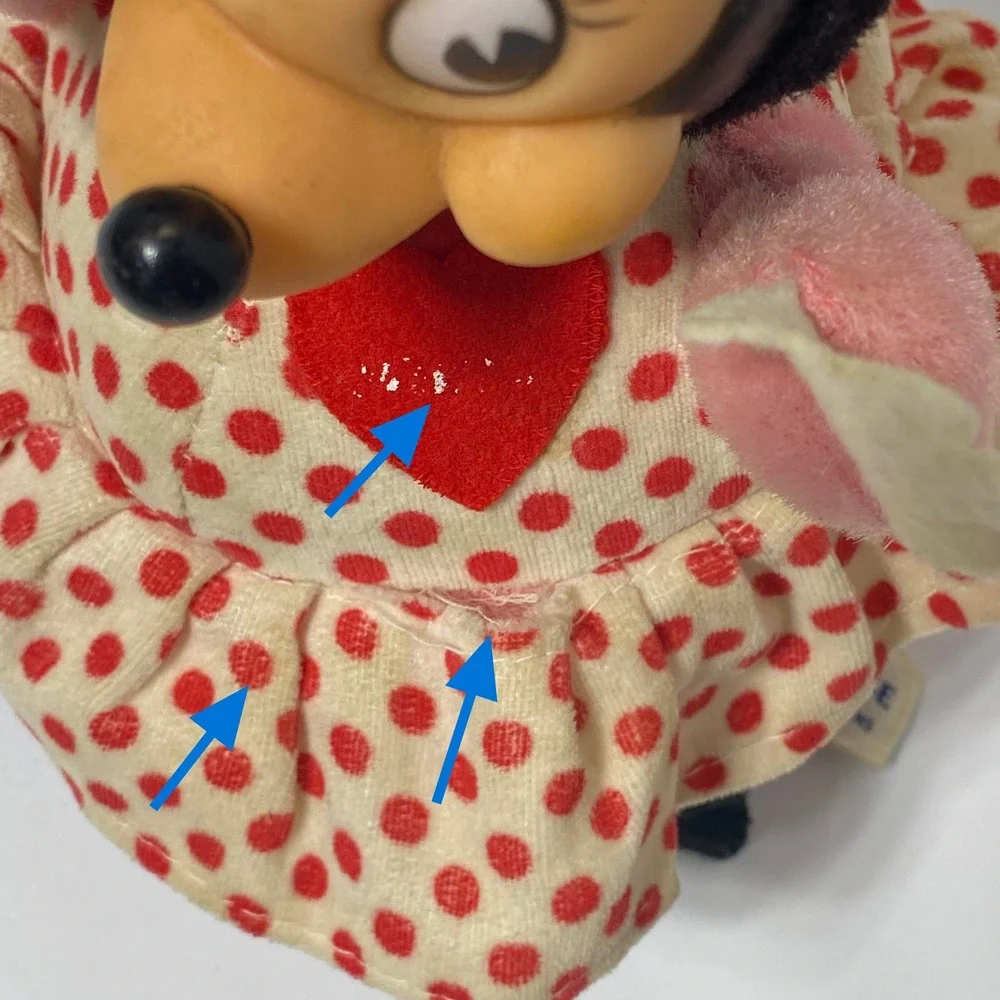Vintage Walt Disney Minnie‎ Mouse Gund Rubber Face Plush Roly Poly Rattle *